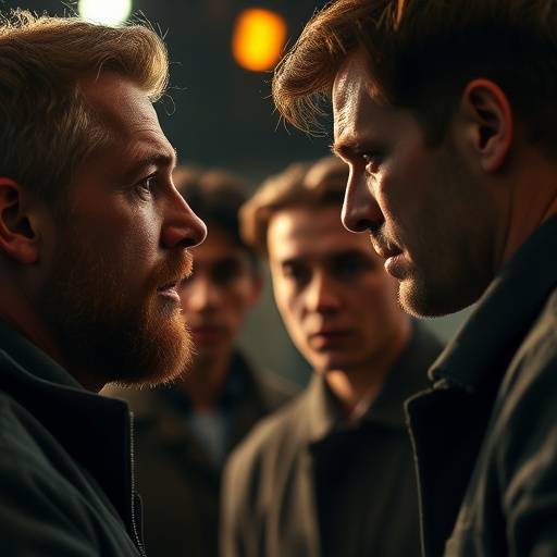 Actors rehearsing a complex scene, demonstrating deep emotional connection