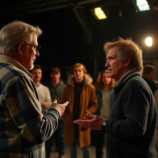 Actors rehearsing a scene, focusing on emotional delivery and stage presence