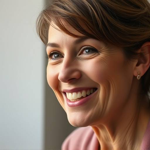 Close-up of Beatrice Ainsworth, an acting coach with a warm smile, instructing a student